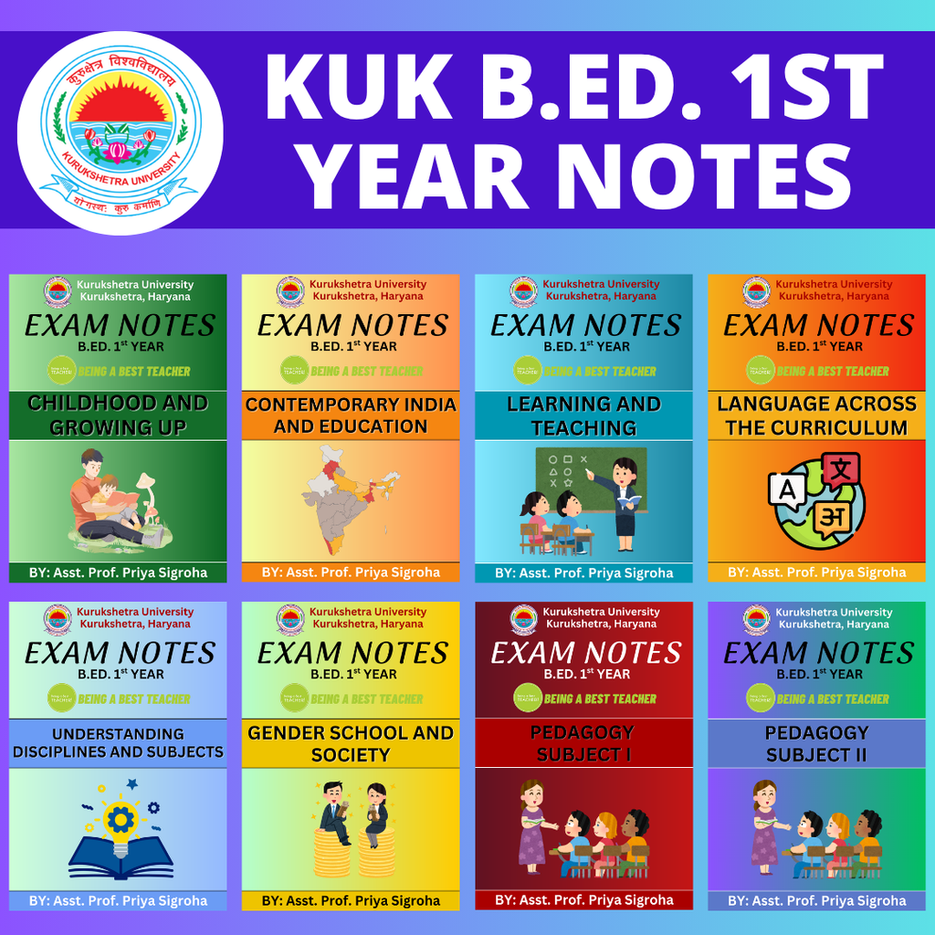 KUK B.Ed. 1st Year Notes (Set of all 8 Subjects) - Being a Best Teacher