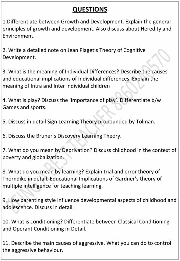 MDU Childhood and Growing Up B.Ed. Year Important Questions with Answers PDF
