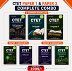 CTET Paper 1 & Paper 2 Complete Combo book bundle by Dr. Priya Sigdina Walla, featuring three common booklets and five subject booklets for classes 1-8, with a red combo price of 1999/- on an orange and white background.